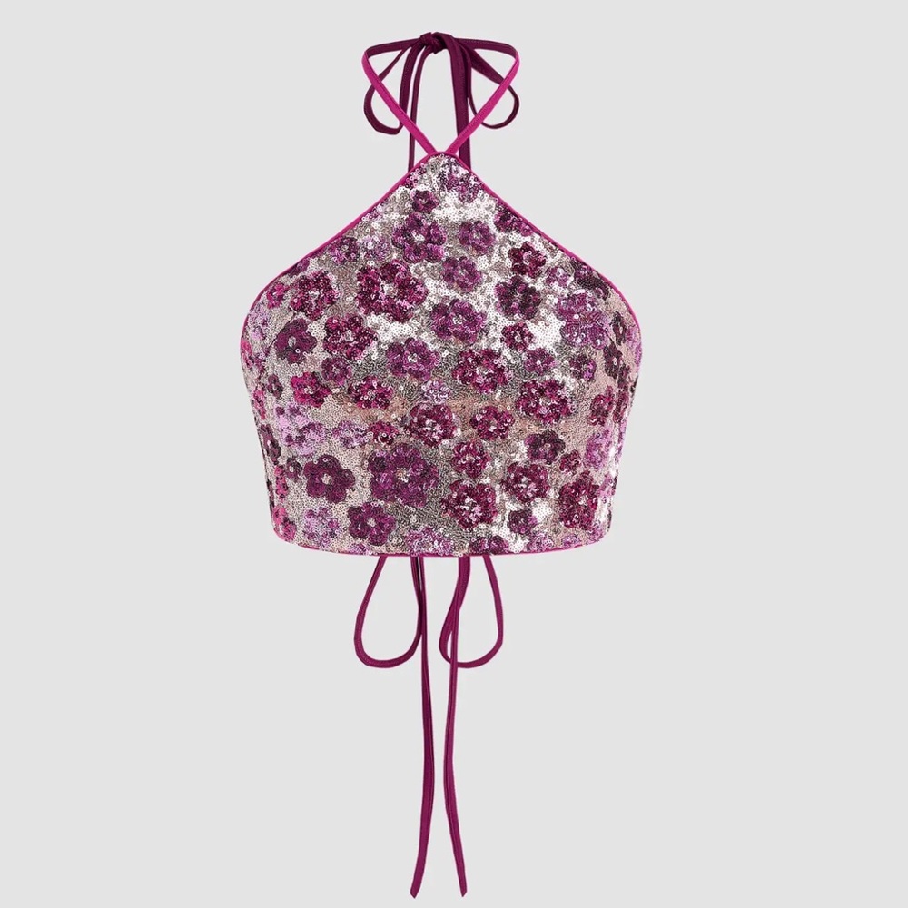Y2K Sequin Floral Top (pink/purple/silver)